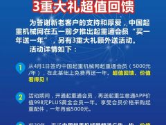 中國起重機(jī)械網(wǎng)慶五一“買一送一”三重大禮鉅惠不容錯(cuò)過！